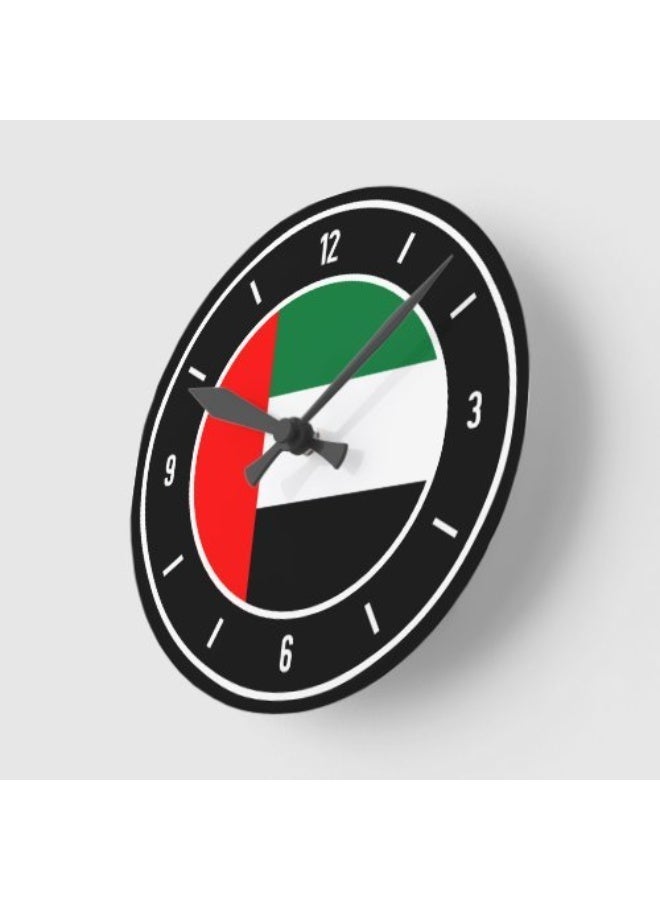 EMAAZZ LLC United Arab Emirates Flag Elegant Round Wall Clock – UAE National Theme Timepiece for Home Office Decor Living Room Bedroom Kitchen Gift - Image 2
